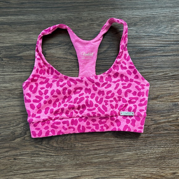 Bombshell Sportswear Pink Leopard Sports Bra - Picture 1 of 5